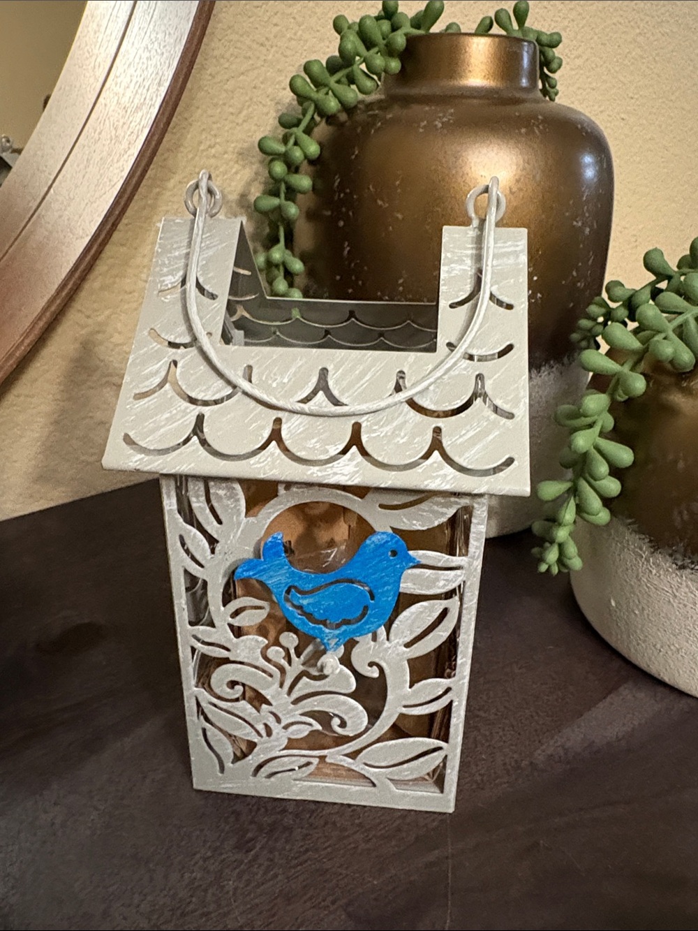 Decorative Bird Lantern - Blue and White - Home Accents